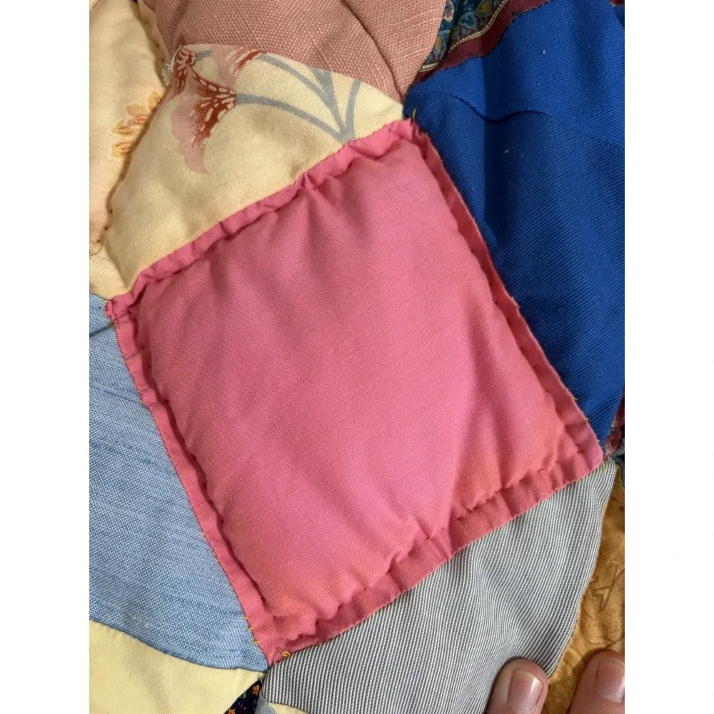 Vintage Handmade Patchwork Puffy Star Faded, Color Flaws, Twin Quilt 74